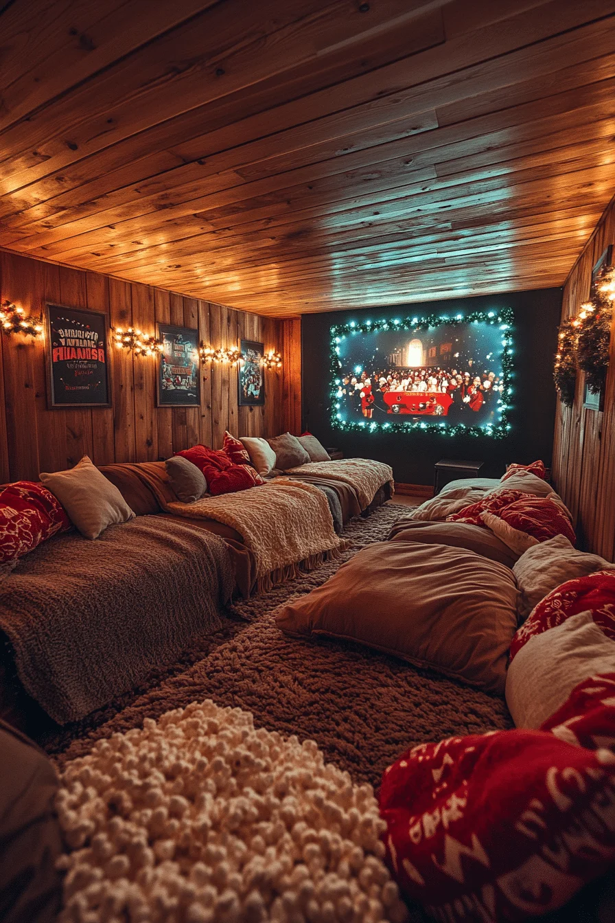 Cozy Holiday Movie Basement Decor