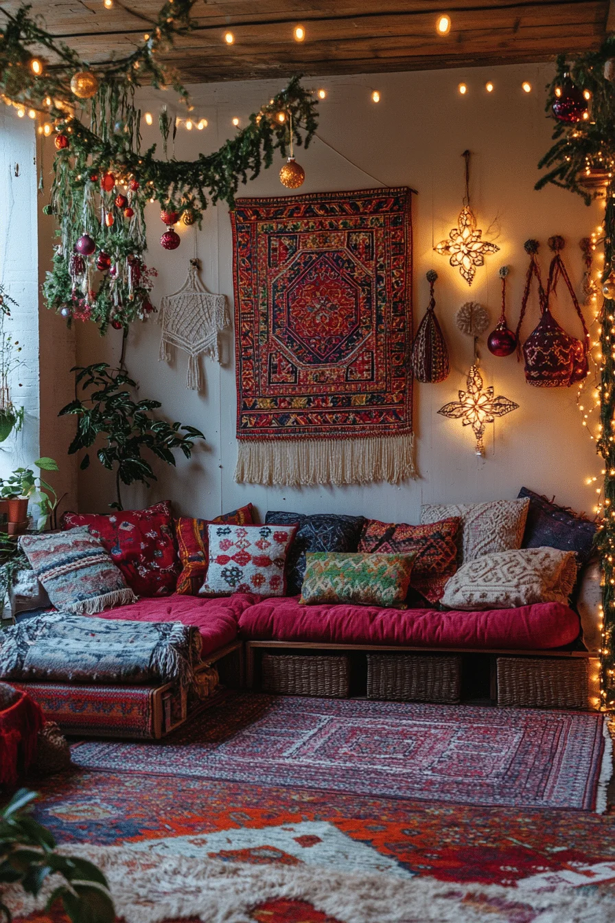 Bohemian Christmas Living Room Decor