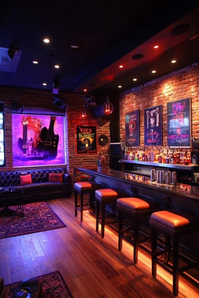 Music-Themed Basement Bar