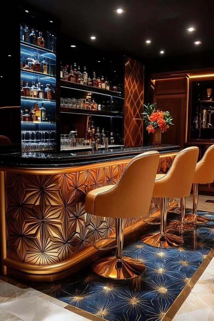 Art Deco-Inspired Basement Bar