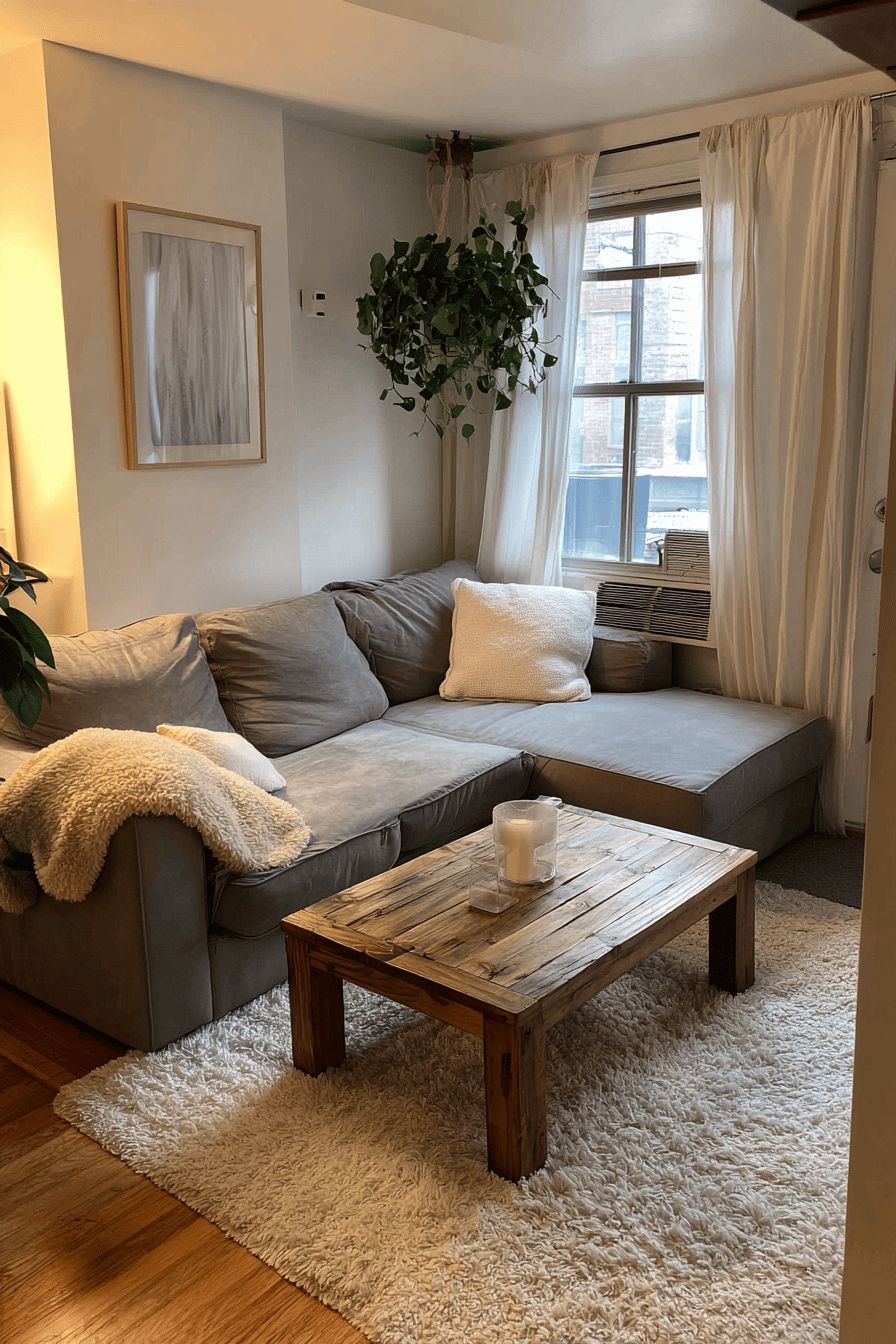 Rearranged furniture in a small living room