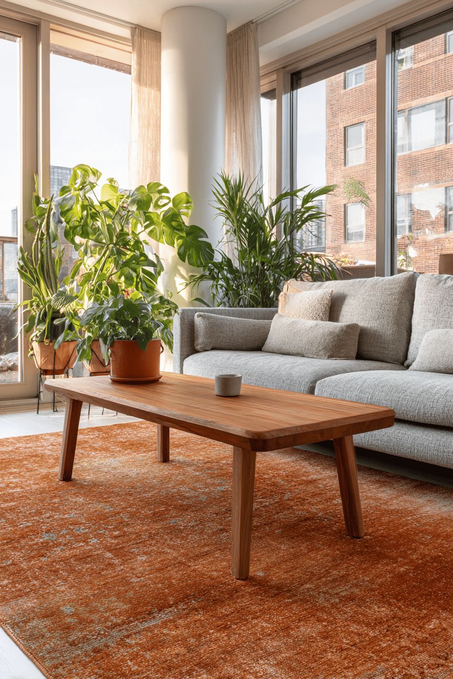 Terracotta Rug Under Coffee Table