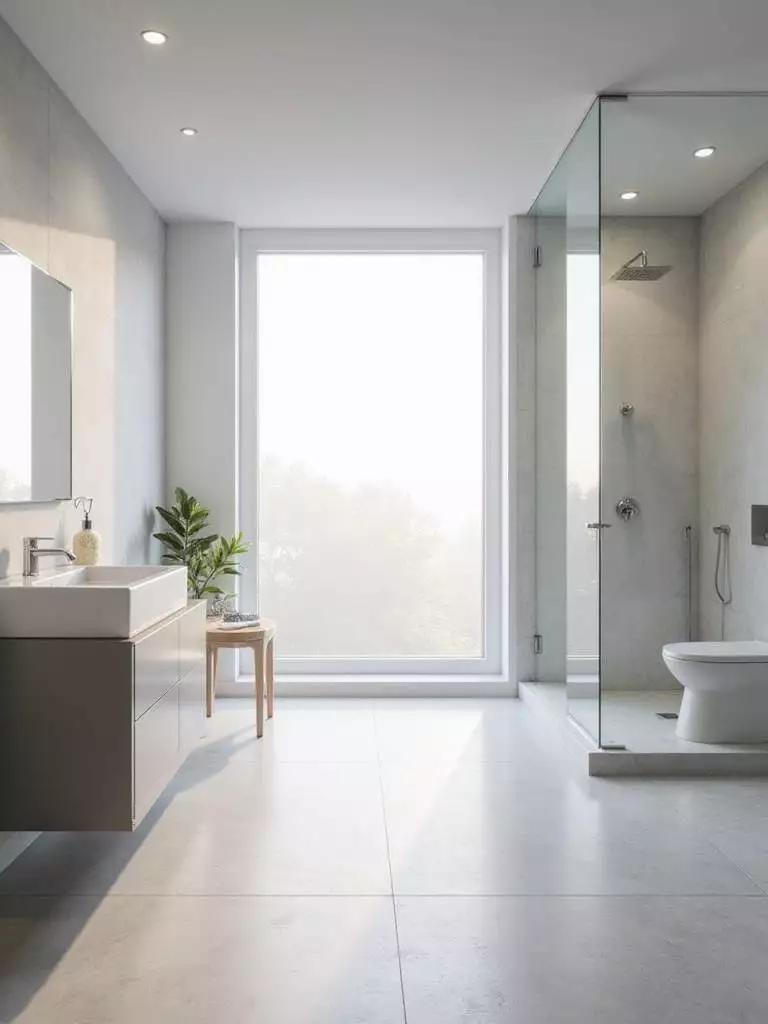 Modern minimalist bathroom with clean lines and neutral color palette