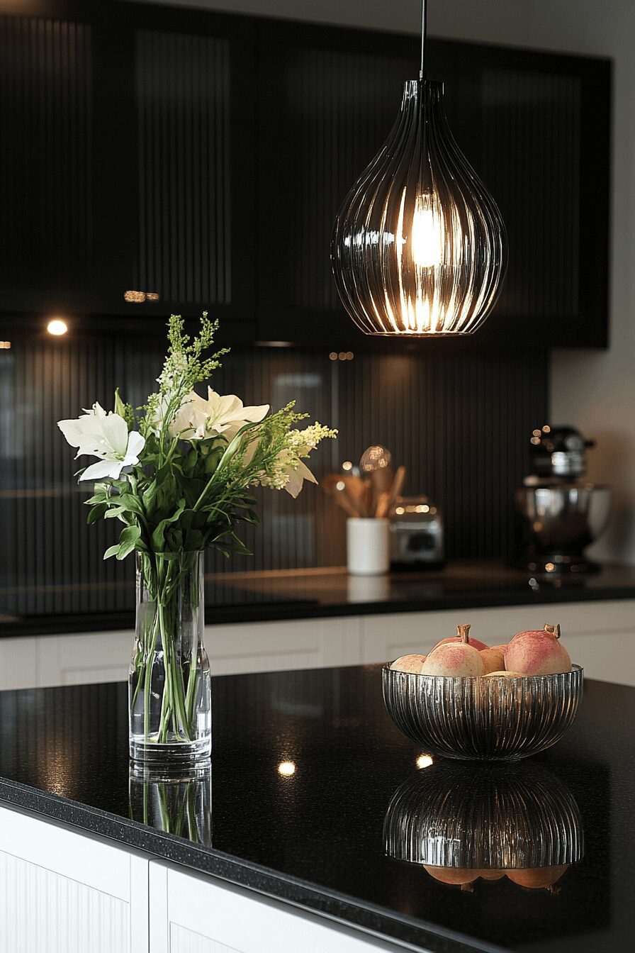 fluted glass kitchen cabinets