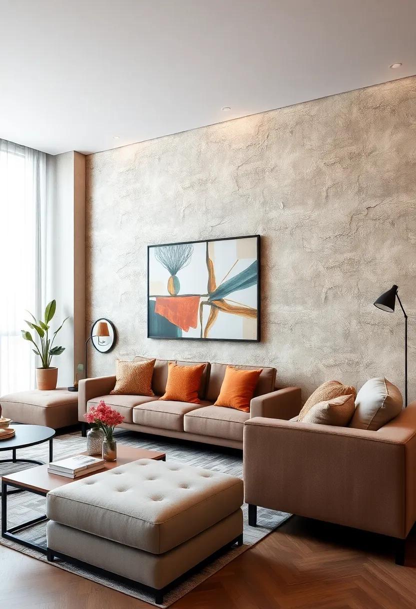 Elevate Your Apartment Living Room with Stylish Textured Wallpaper Decor