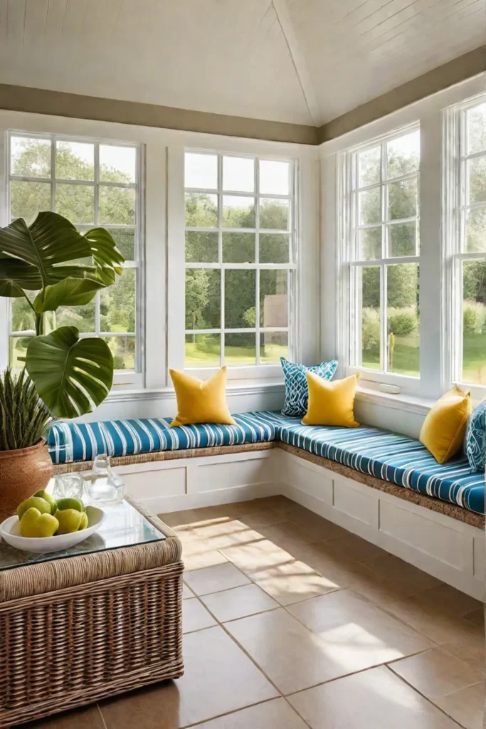 A bright and cheerful window seat in a sunfilled space