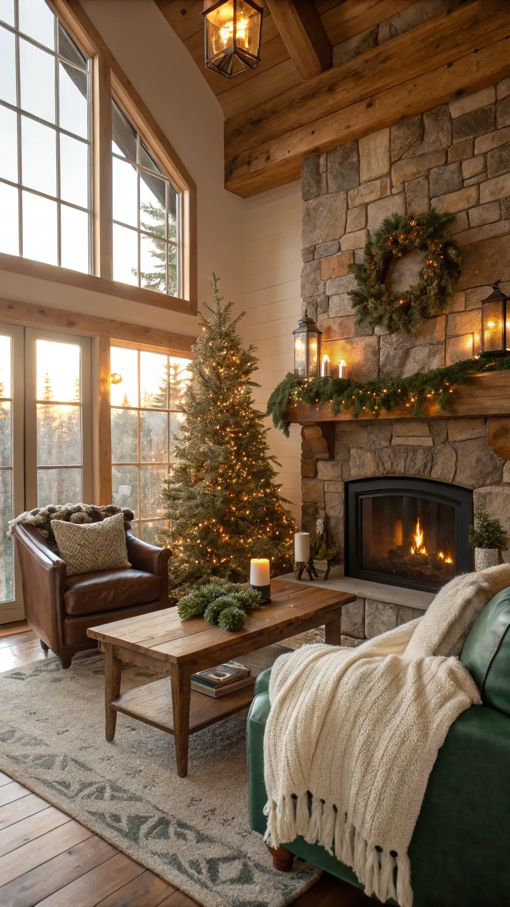 Cozy little cabin decorated for Christmas with woodland theme