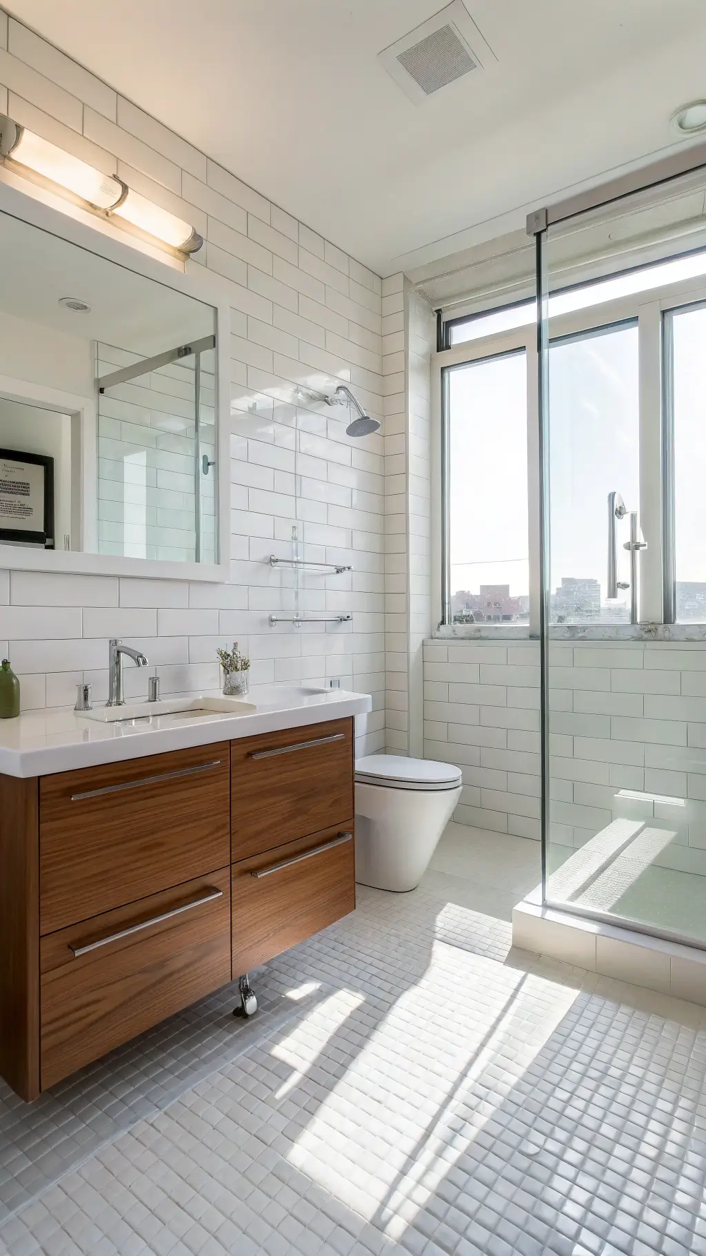 Stylish small bathroom with elegant tiles