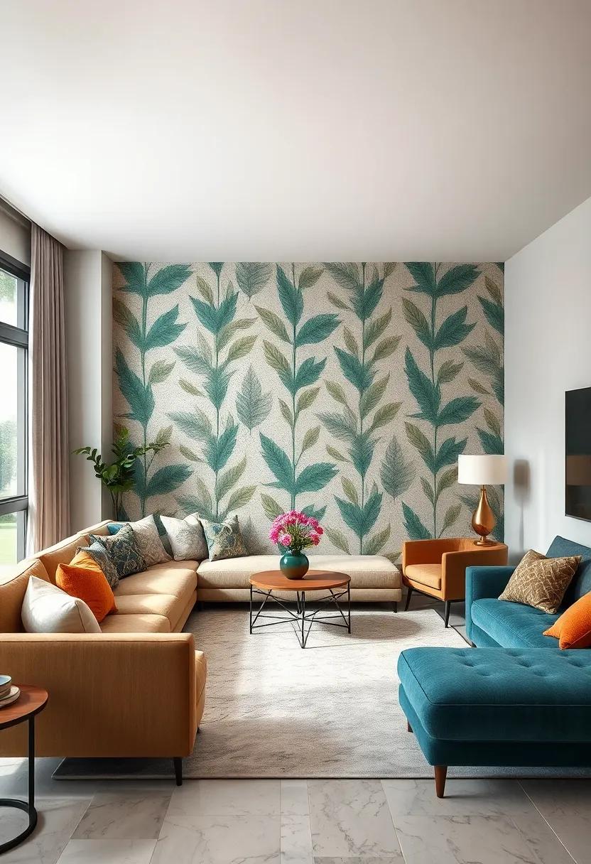Organic Leaf and Botanical Textured Wallpapers Invigorating Apartment Living Rooms With Nature-Inspired Freshness