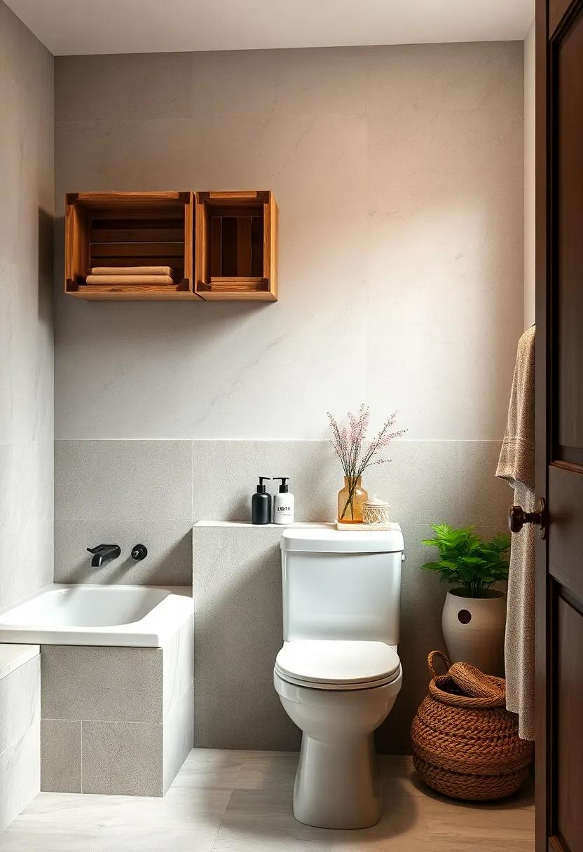 Rustic Wooden Crates Mounted Above The Toilet For A Warm Cozy Farmhouse Vibe