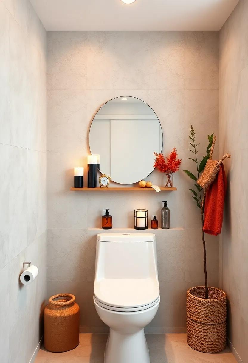 Showcase A Collection Of Minimalist Candle Holders And Aromatherapy Diffusers Above The Toilet