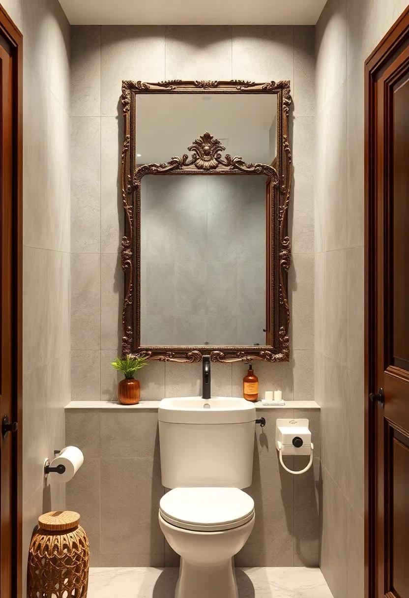 Use Oversized Mirrors With Ornate Frames To Reflect Light And Expand Space Above The Toilet