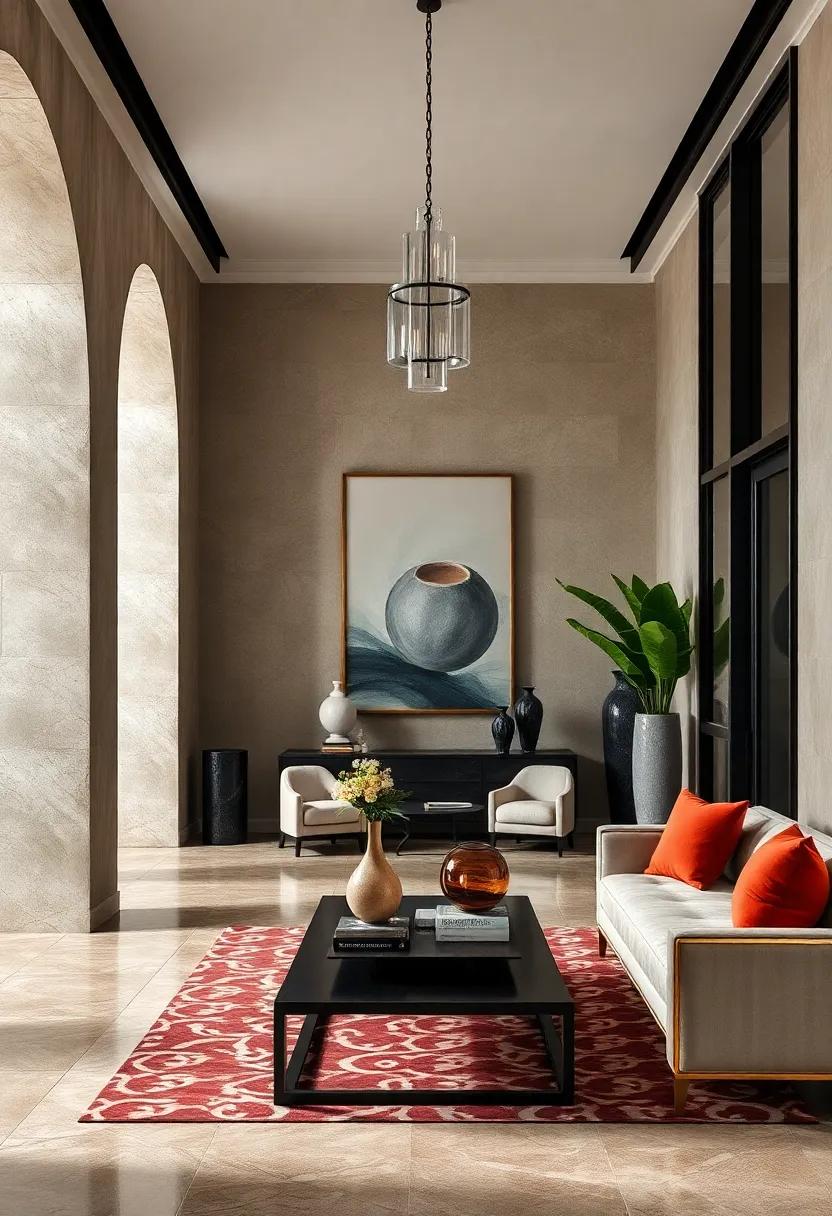 Collector's Art and Sculptures Bringing Personal Flair to a Luxurious Entrance Foyer