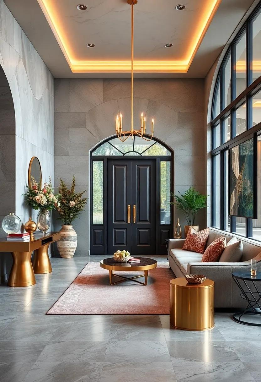 Gilded Accessories Adding Touches of Gold and Brass for a Warm and Opulent Entry Ambiance
