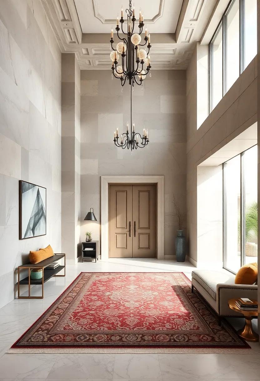 Intricate Patterns on Rug Selection Bringing Depth and Prestige to the Grand Entrance Space