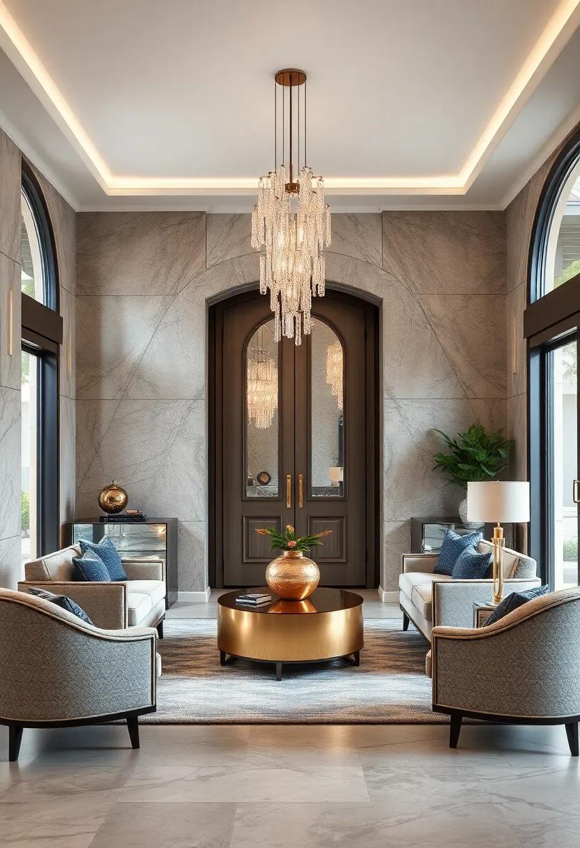 A Symphony of Metallic Finishes Creating a Dazzling Focal Point at Your Luxurious Entryway