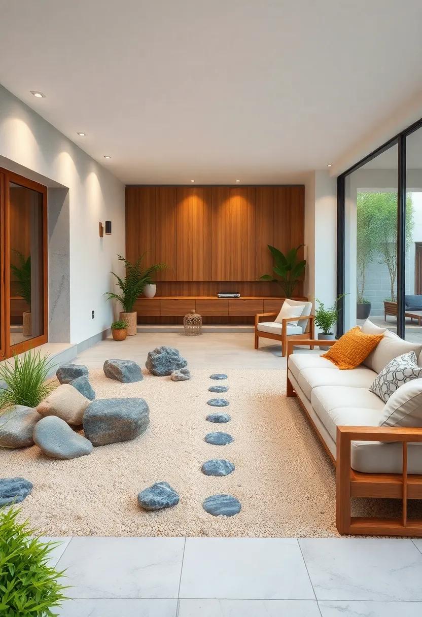 The Harmony of Earth Tones in Stones, Sand, and Wood Evoking Grounded Peace in Front Yard Design