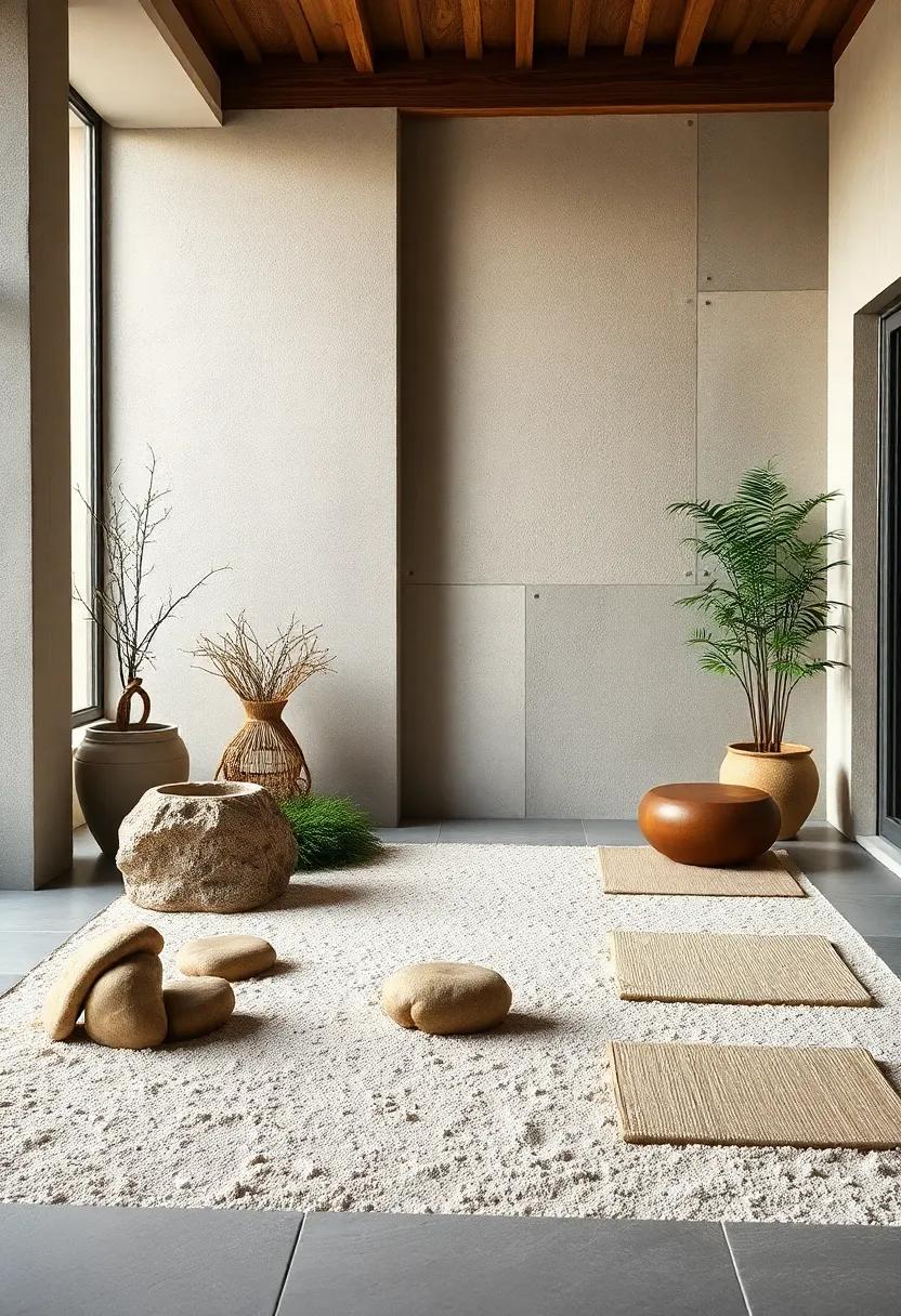 Soft, Natural Fiber Mats Positioned for Meditation Capturing the Spirit of Zen Simplicity