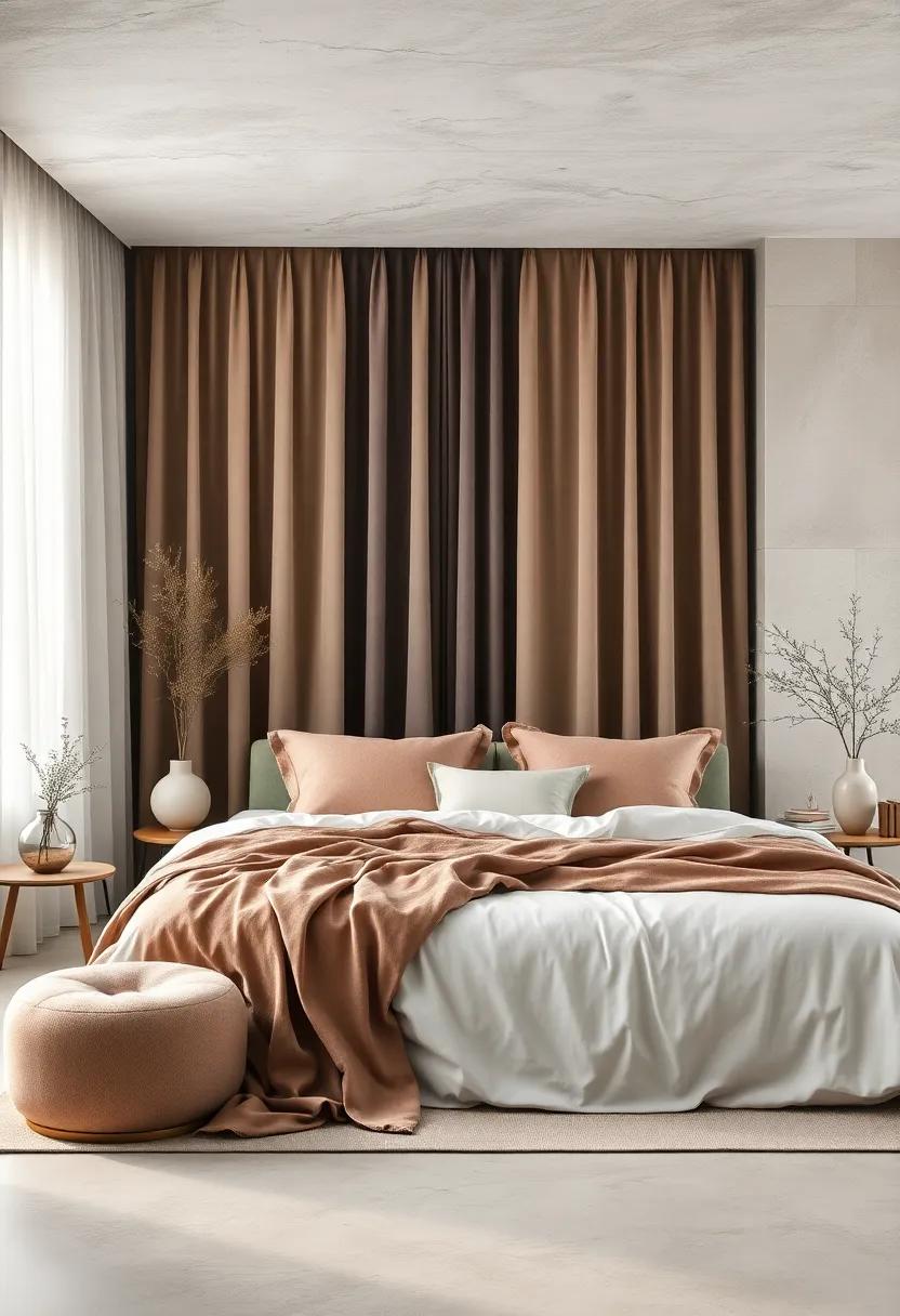 Soft Texture Harmony in a Room With Layered Silk Curtains and Cashmere Bed Throws Settling a Peaceful Restful Mood