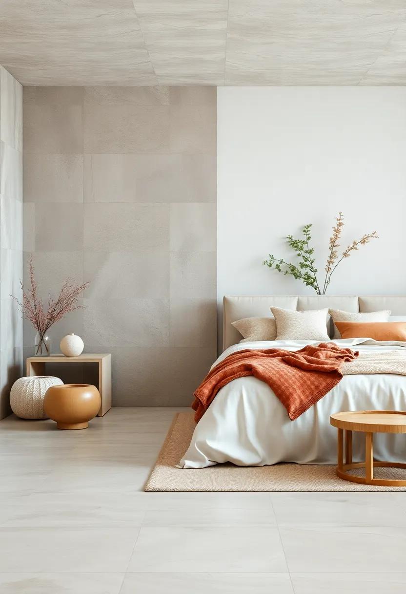 Soft Natural Aura Created by Fluffy Linen Bed Skirts and Knitted Cotton Throws in Soft Whites and Creamy Neutrals