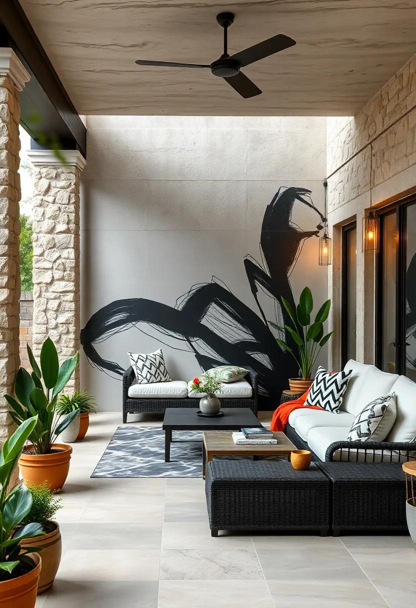 Black and White Contrast Murals Using Bold Shadow Play for Striking Artistic Expression Outdoors