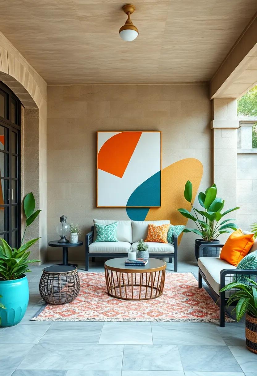 Geometric Shapes and Abstract Art Combining Modern Lines and Bright Colors for a Contemporary Patio Look