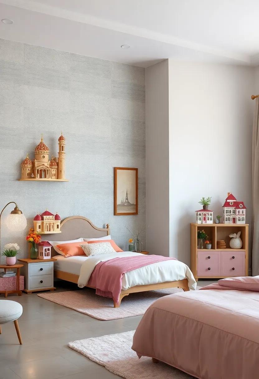 Artisan-Made Princess Dollhouses Displayed Elegantly on Vintage Shelving Units