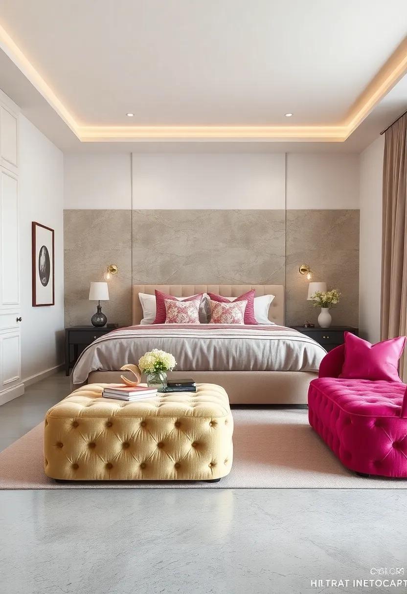 Chic Storage Ottomans in Shimmering Fabrics Combining Function and Fantasy Style