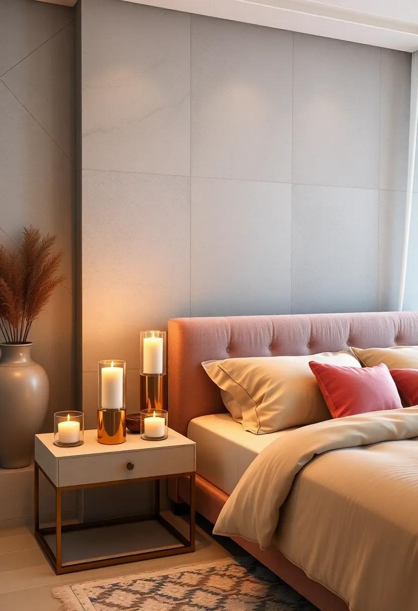 Decorative Pillar Candle Holders Creating an Elegant Twilight Ambiance on Nightstands