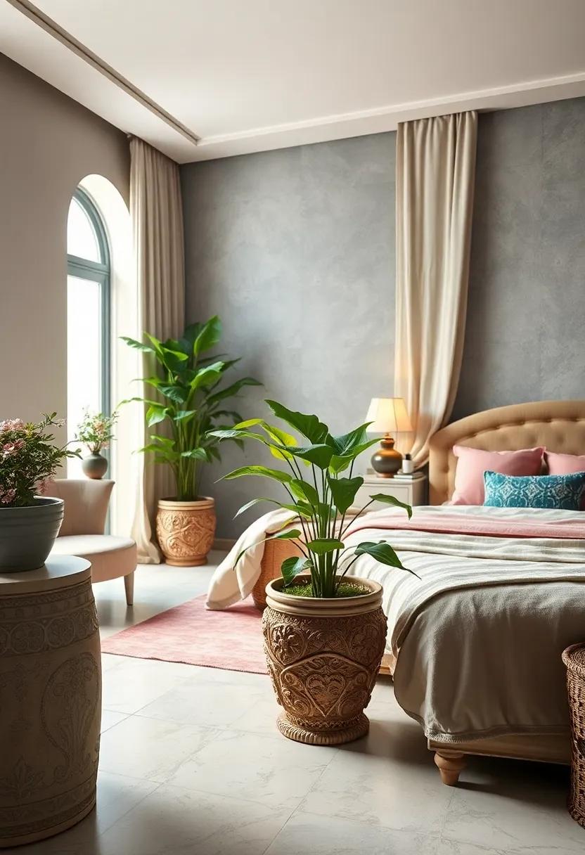 Lush Greenery in Ornate Pots Bringing a Fresh Natural Element into the Princess Fantasy Realm