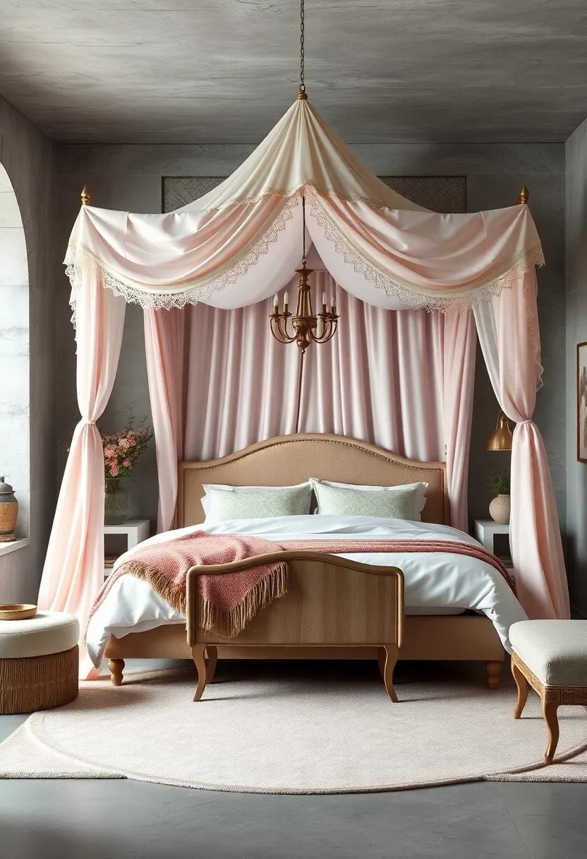 Whimsical Canopy Beds Draped in Soft Pastels and Delicate Lace for a Fairytale Sleep Experience
