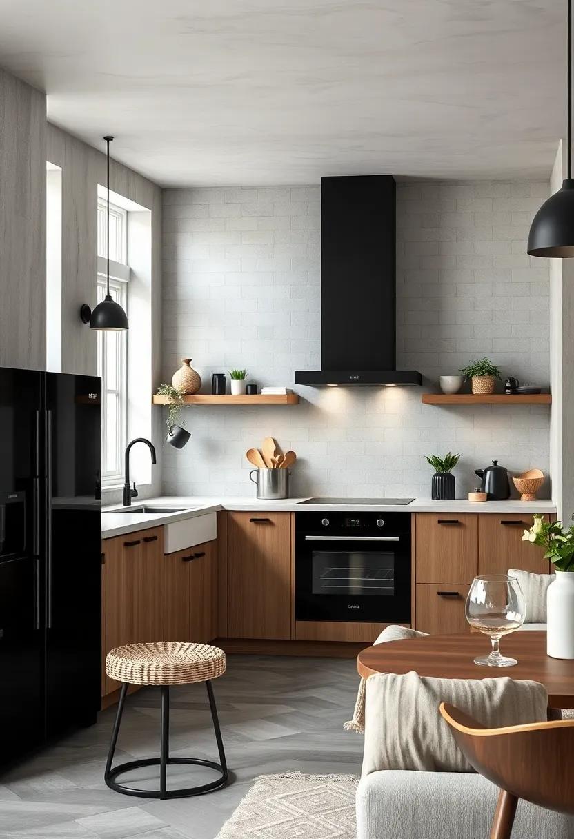 Muted Tones Blending Seamlessly With Bold Black Accents and Sleek Appliances For a Modern Nordic Kitchen Experience