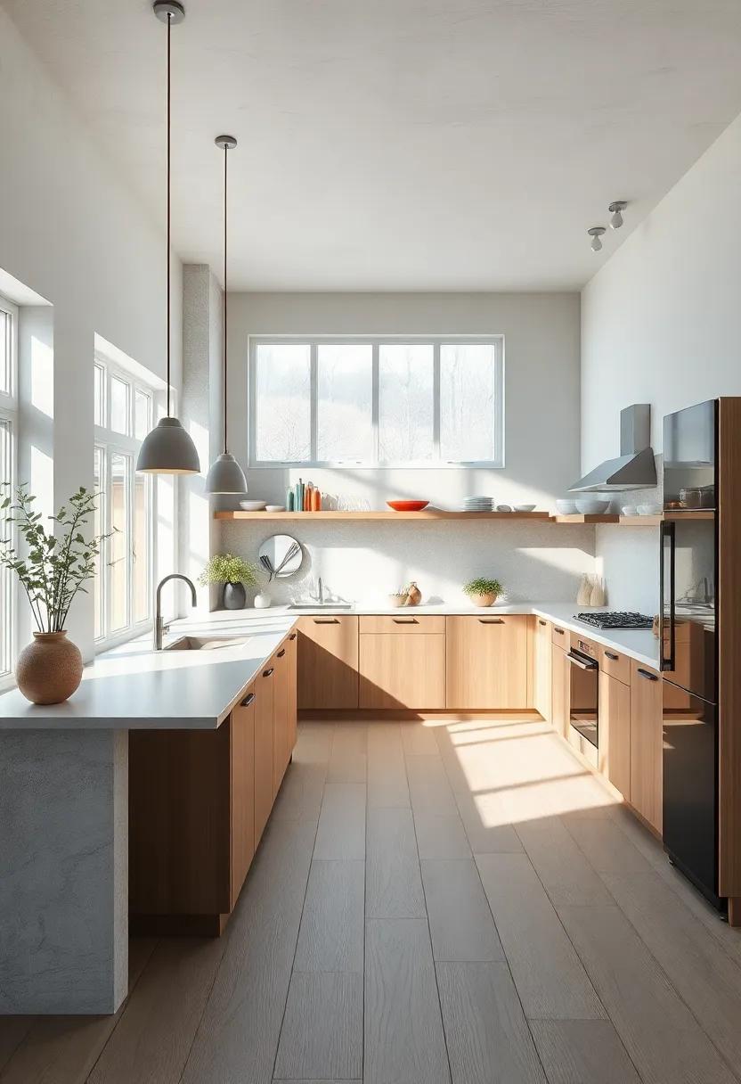 Natural Light Flooding Through Large Windows Highlighting Light Oak Flooring and Streamlined Scandinavian Fixtures
