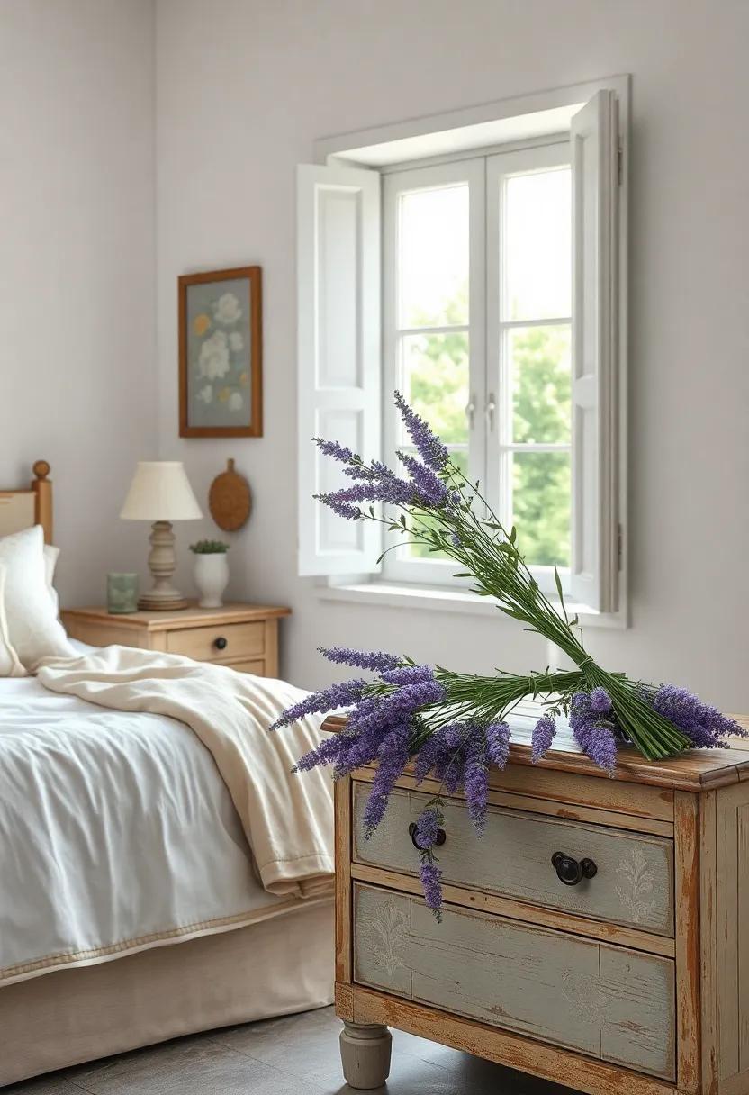 Fragrant Lavender Bundles Resting On An Old Wooden Chest Next To A Window Bathed In Gentle Morning Light
