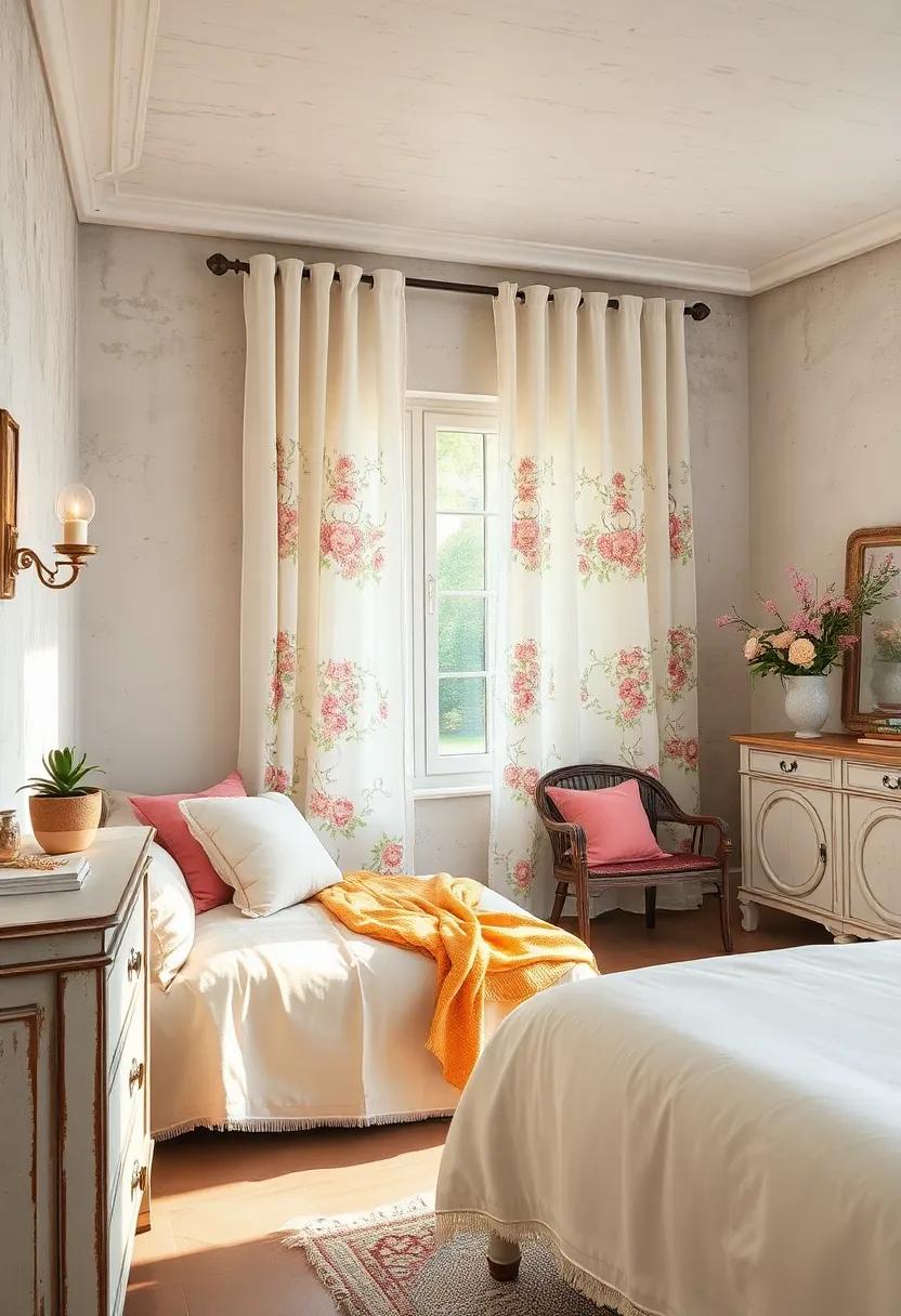Floral Embroidery Details On Shabby Chic Curtains Brightening The Room With Soft Pastel Accents And Natural Light