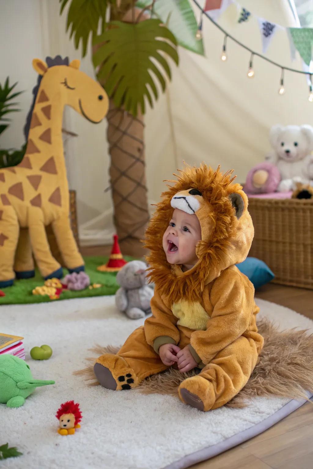 A regal lion costume perfect for your baby's first Halloween adventure.