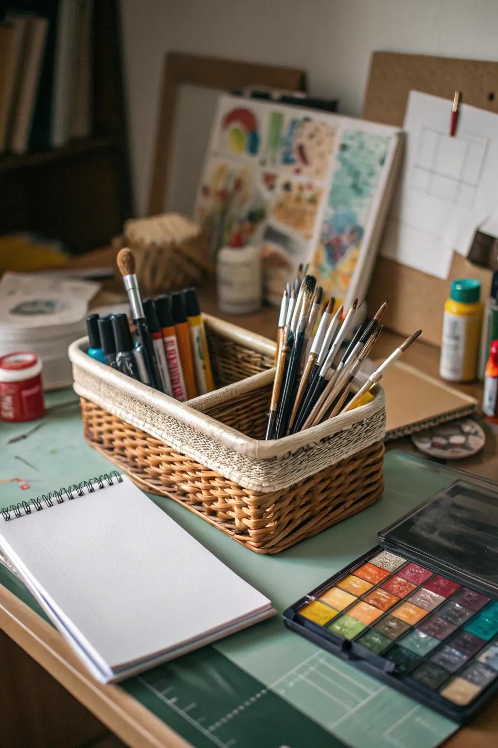 Fuel creativity with an art supplies basket.
