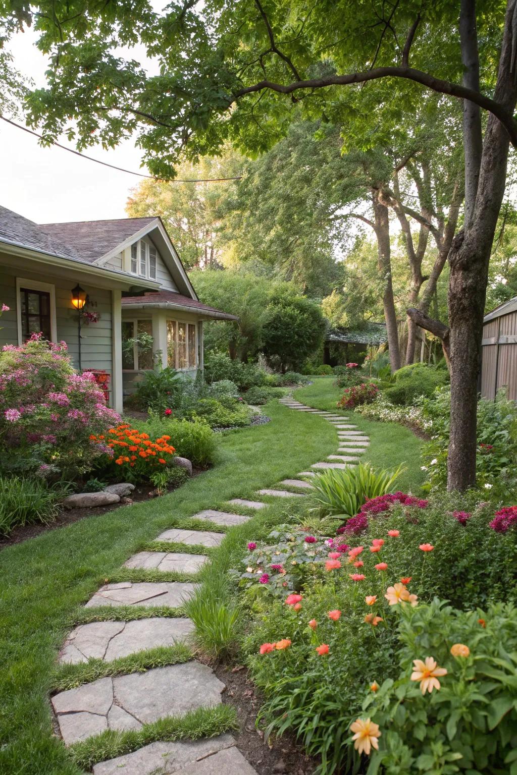 Stepping stone path guiding visitors through the garden.