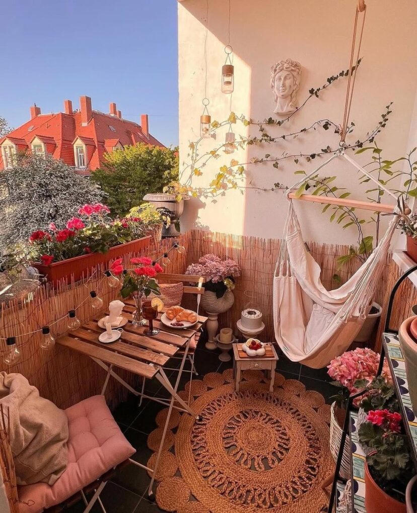 Rattan furniture on balcony