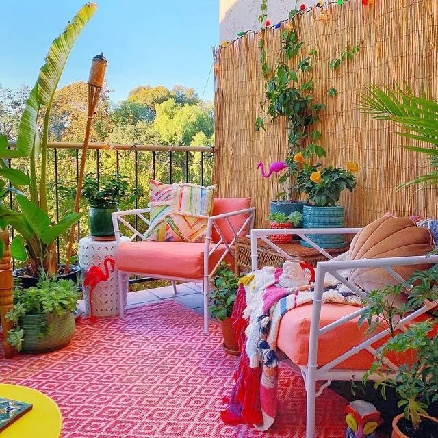 Bamboo privacy screen on balcony