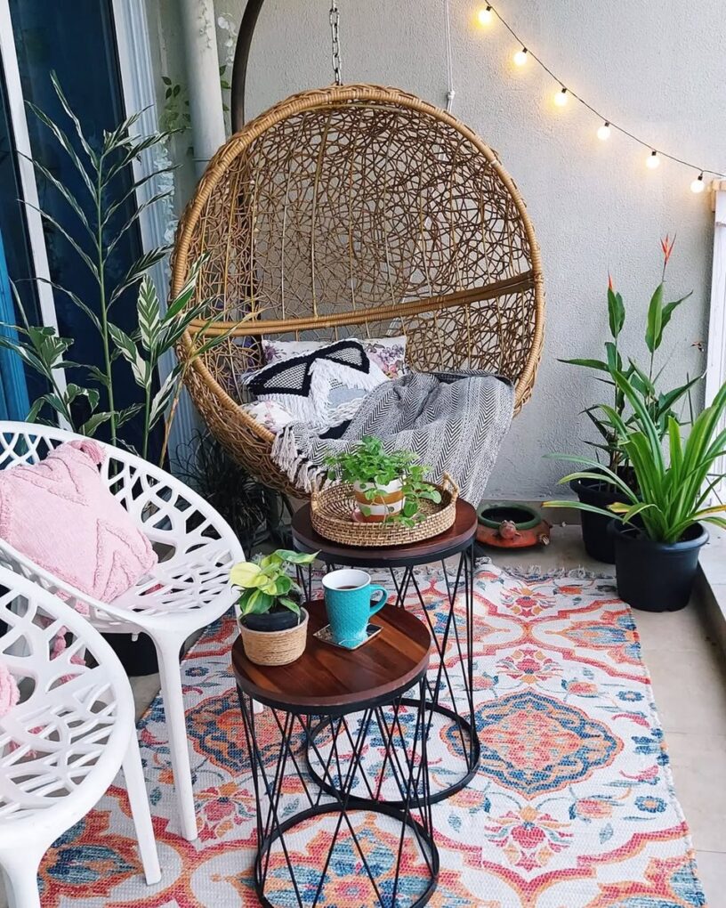 Upcycled furniture on balcony