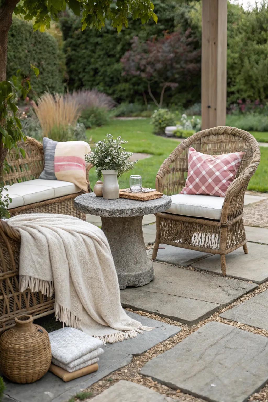 Small patio featuring a mix of textures and materials.