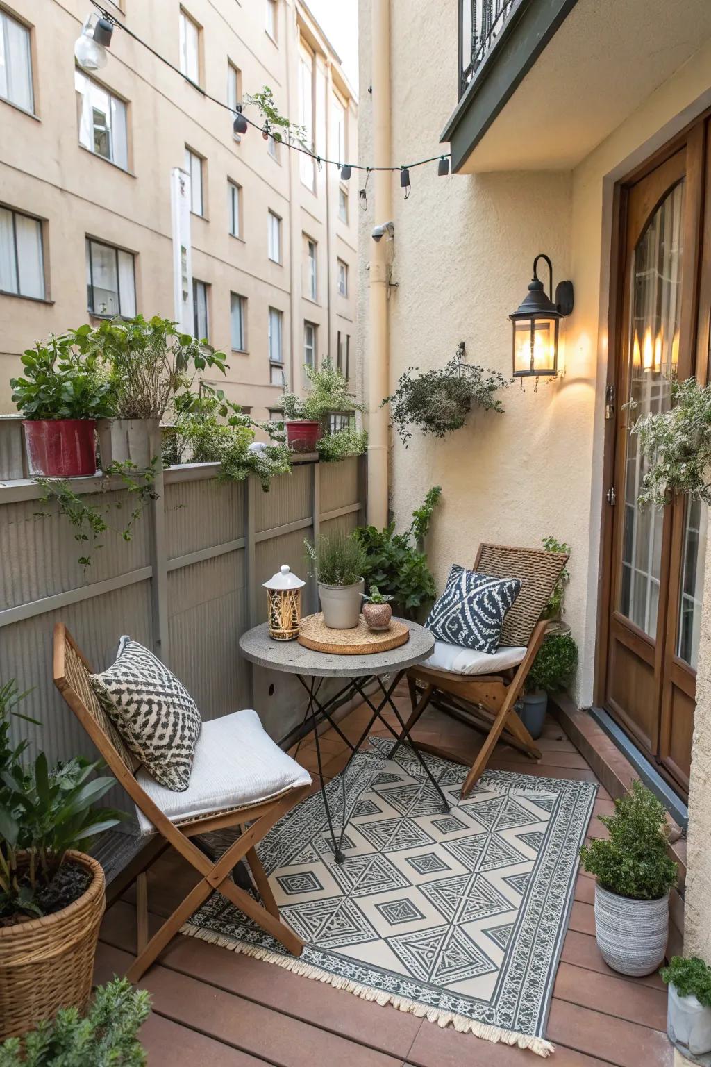Small patio with a compact and efficient layout.
