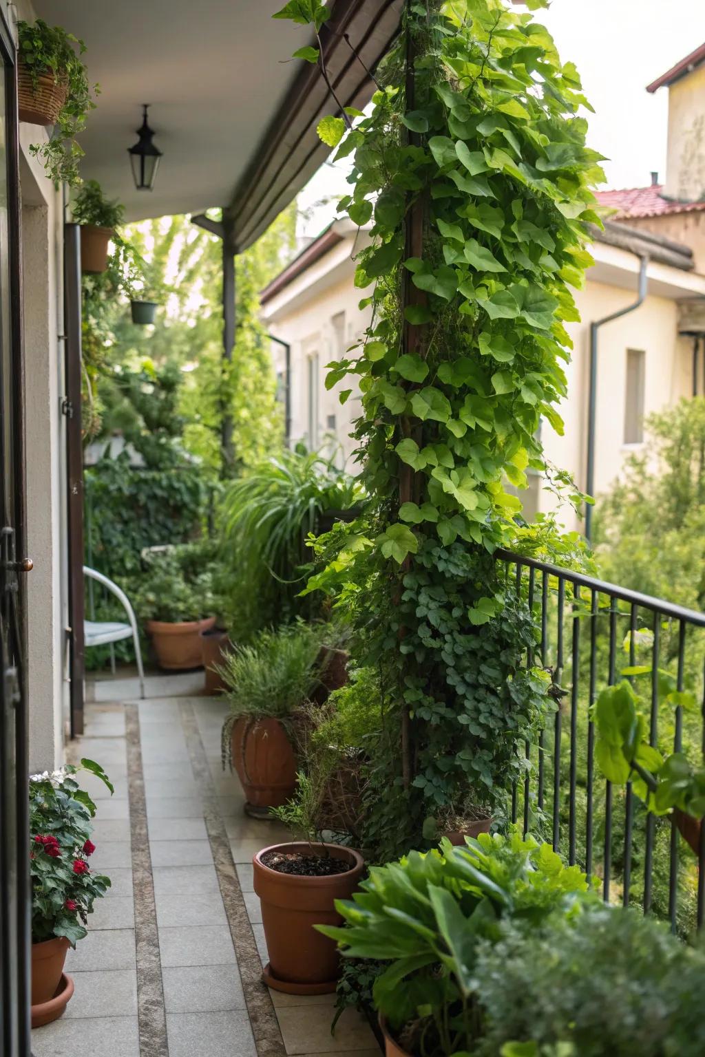 Lush greenery enhancing a small patio.