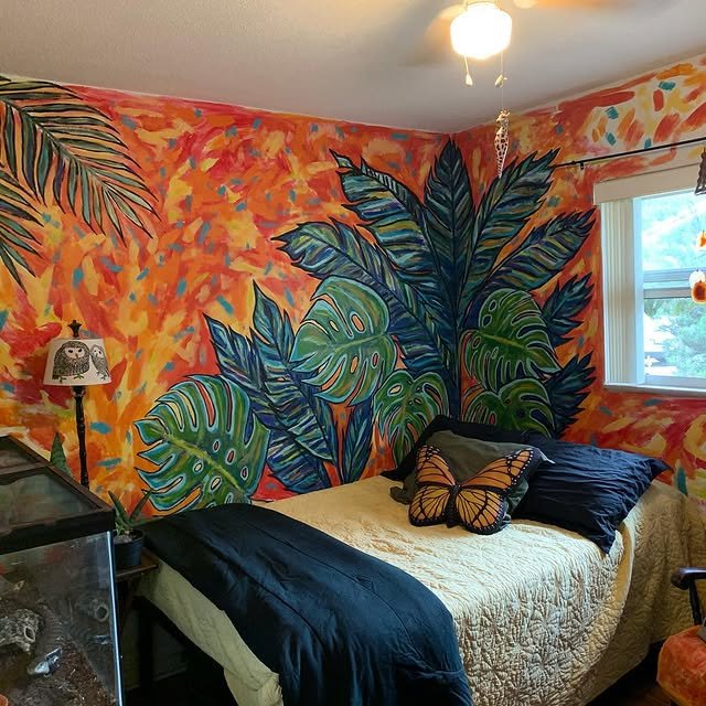Tropical maximalist bedroom