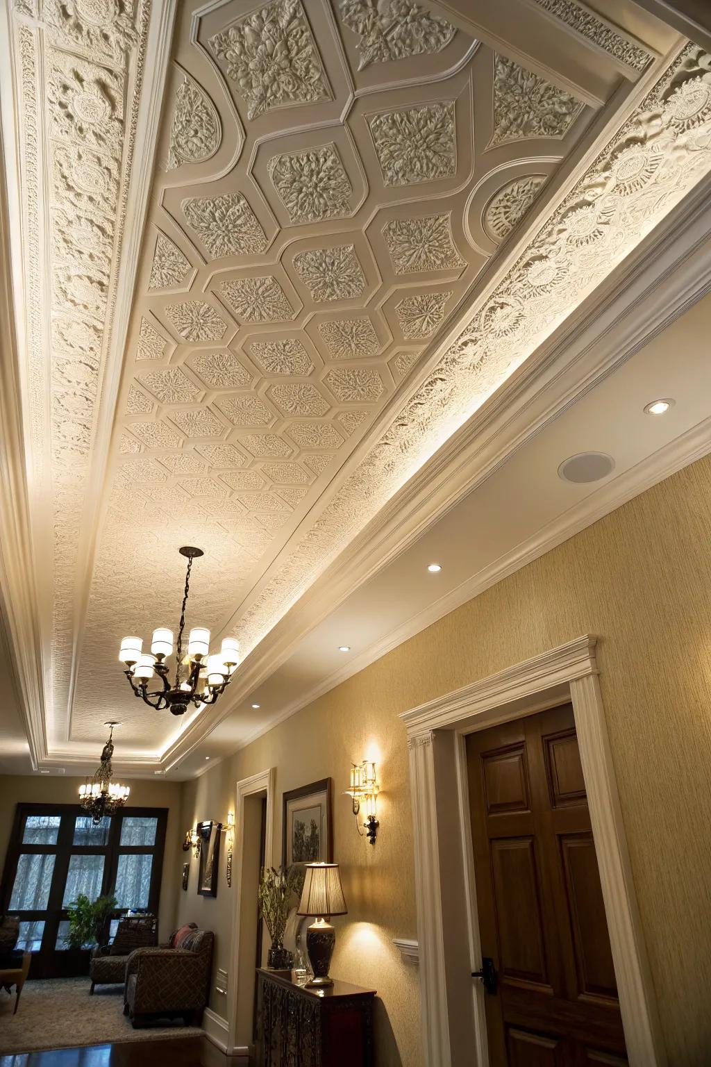 Textured plaster trims for visual interest.