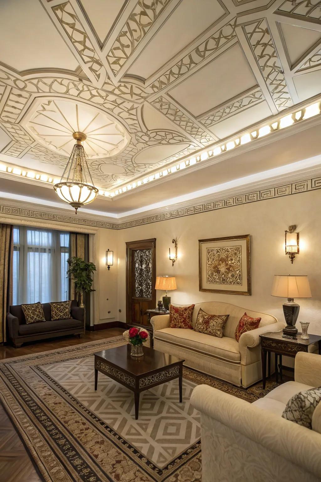 Art Deco trims adding vintage elegance.