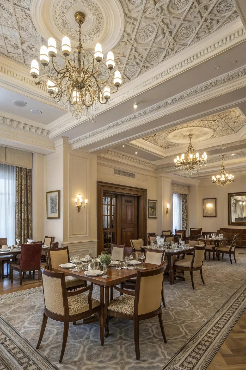 Sophisticated dining room ceiling trims.