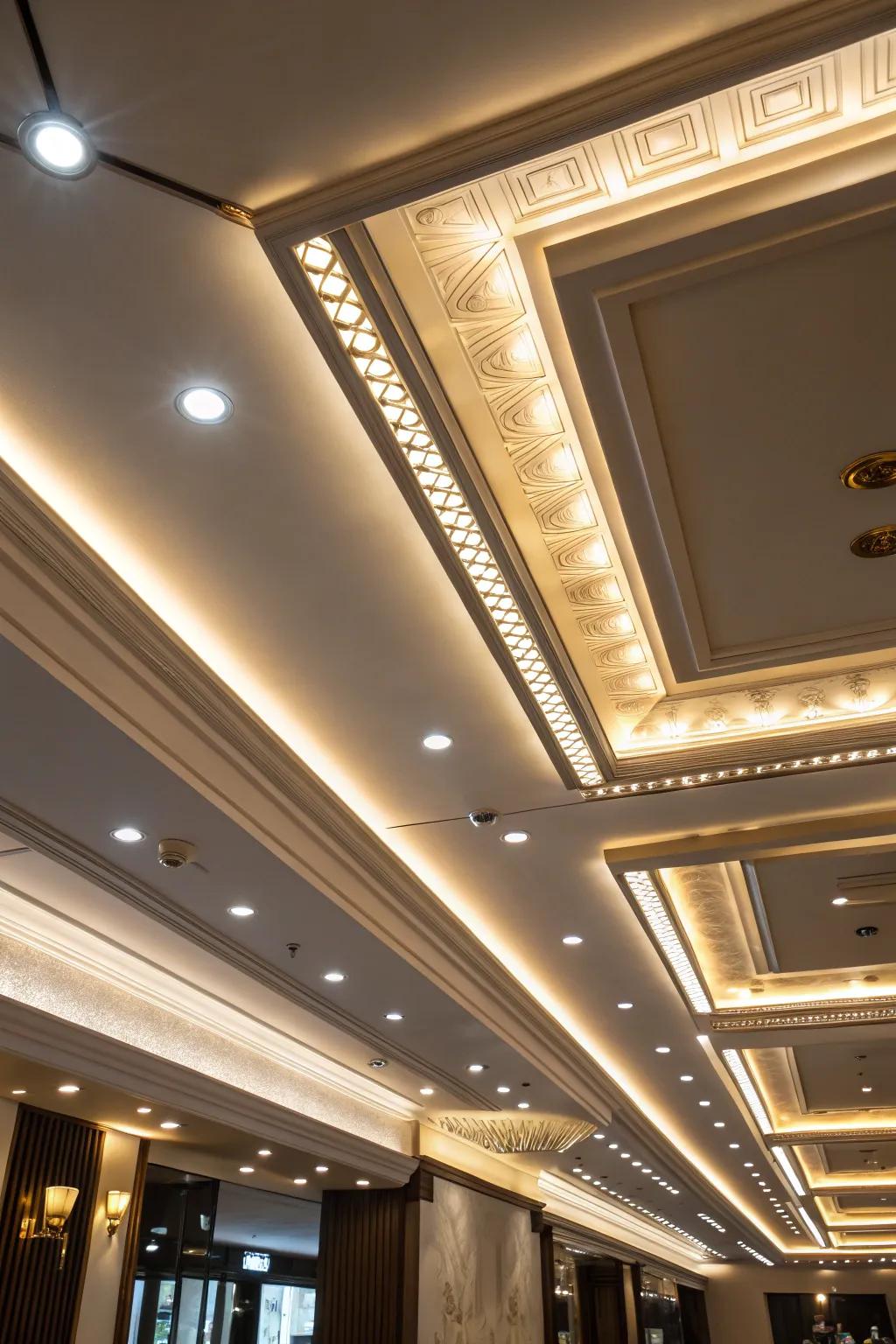 Integrated lighting with ceiling trims.