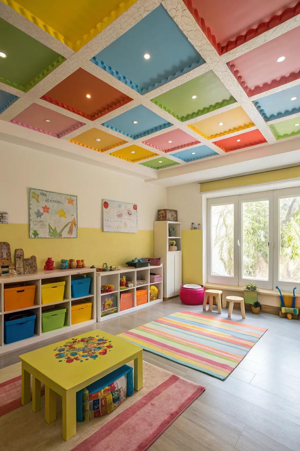 Playful colorful ceiling trims.